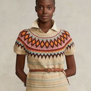 New Polo Ralph Lauren Jacquard Short-Sleeve Jumper Multicolor Patterned Sweater